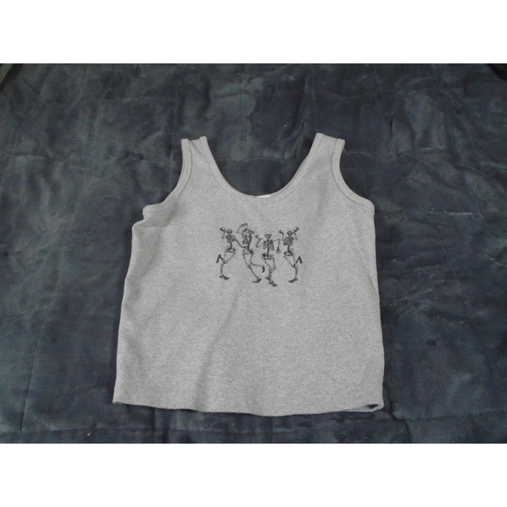 Obsessive Love Womens XL Heather Grey Ribbed Dancing‎ Skeleton Graphic Tank Top